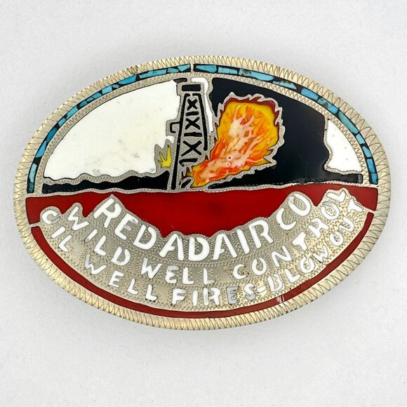 VTG Red Adair Co. Belt Buckle Oil Well Control Firefighter Western Red White - Picture 9 of 14